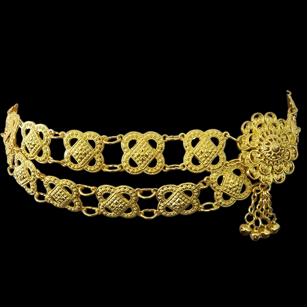 Gold Chain Belt Square Knots Filigree Adjustable Length Bells